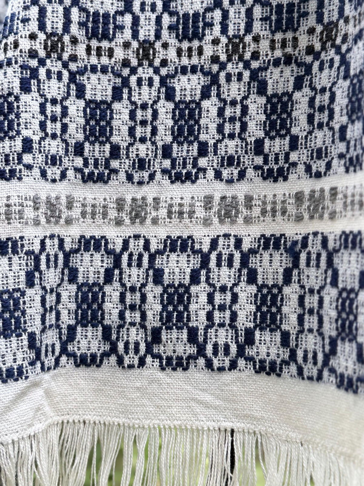 Overshot Shawl - Navy Highland Wool