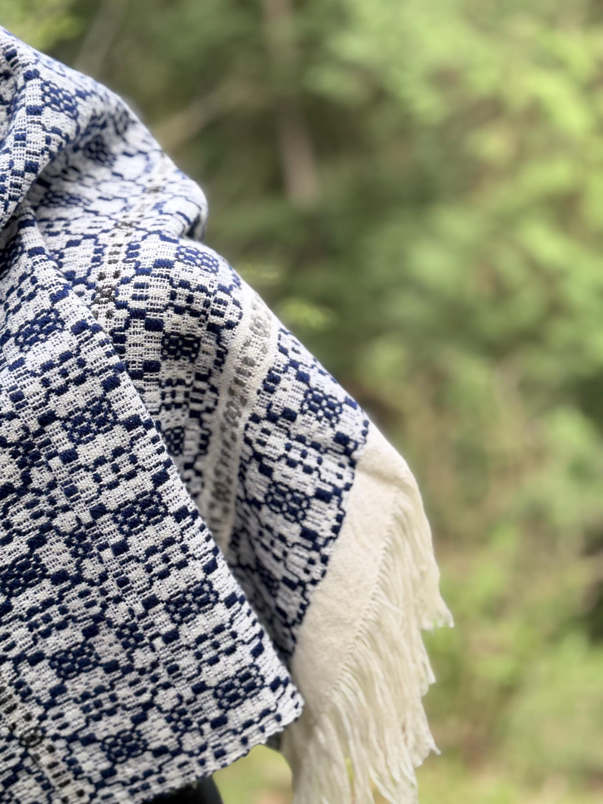Overshot Shawl - Navy Highland Wool