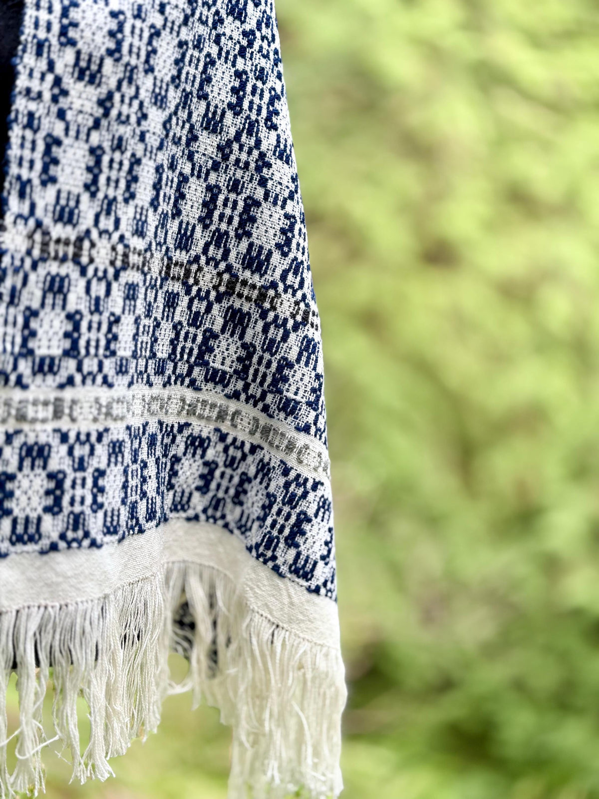 Overshot Shawl - Navy Highland Wool