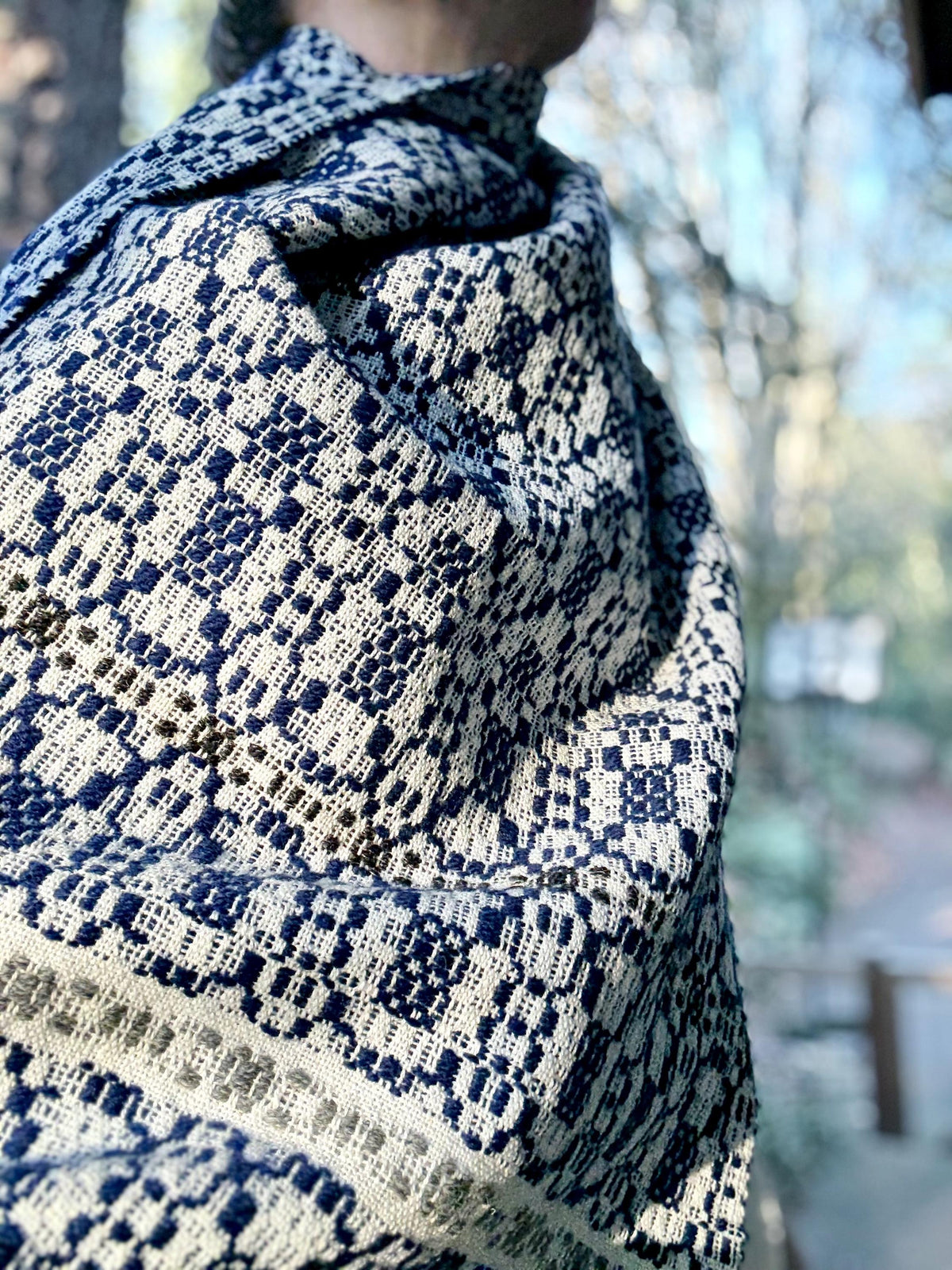 Overshot Shawl - Navy Highland Wool