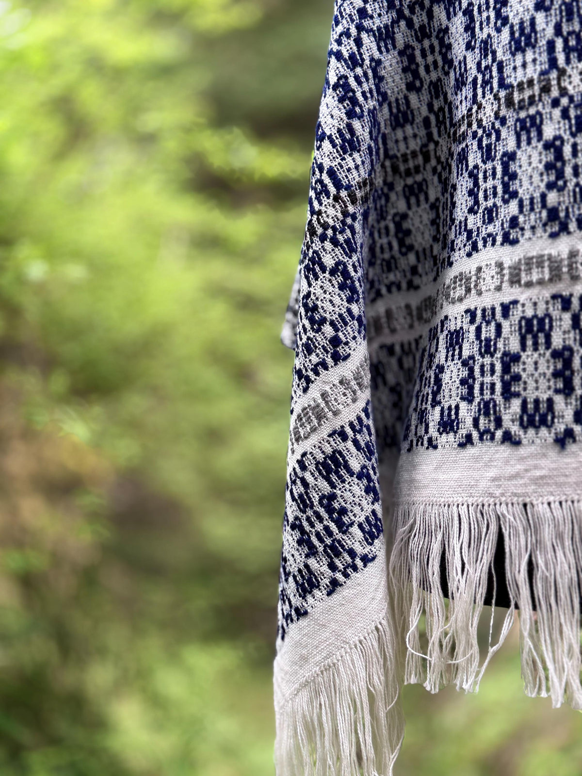Overshot Shawl - Navy Highland Wool
