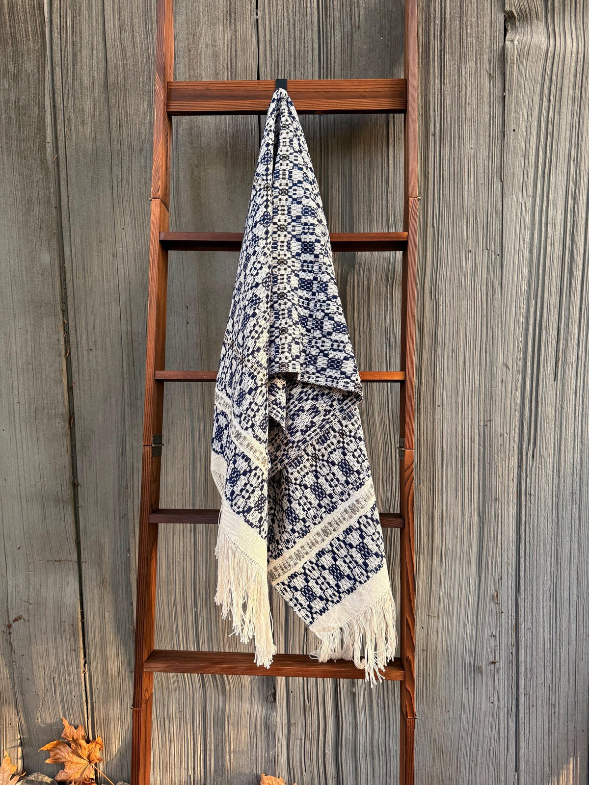 Overshot Shawl - Navy Highland Wool