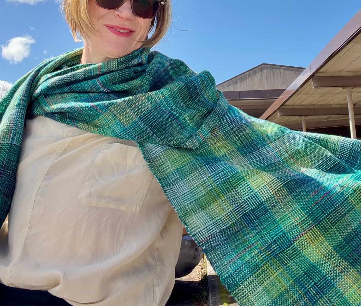 Handwoven Merino Wrap - Spring Greens