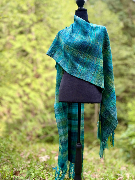 Handwoven Merino Wrap - Spring Greens