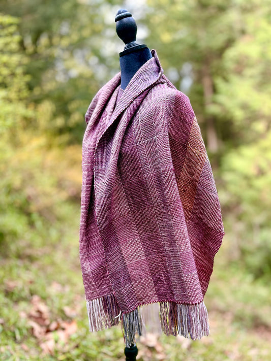 Handwoven Merino Wrap - Berry & Gold