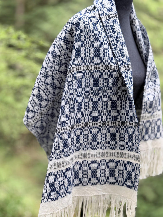 Overshot Shawl - Navy Highland Wool